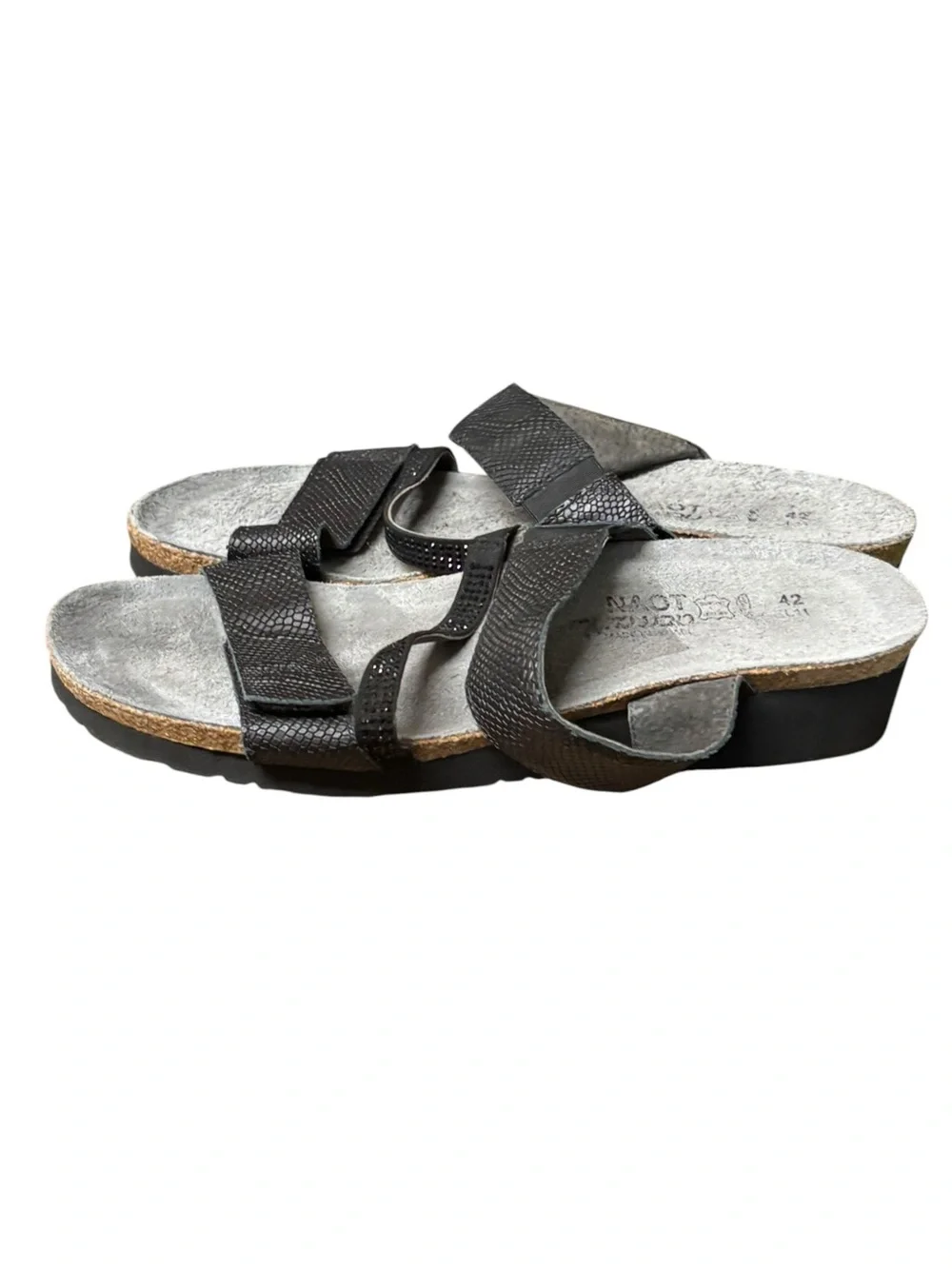 Naot Women's Black Snake Print Leather Wedge Slide Sandals Size‎ 11